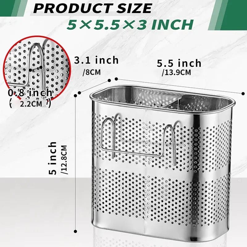 Stainless Steel Utensil Holder, Kitchen Wall Hanging Steel Cutlery Holder Organizer Rack, Multifunctional Chopstick Basket, Silverware Caddy Cutlery Rack, Drying Rack Basket Holder with Hooks Stainless Steel Utensil Holder, Kitchen Wall Hanging Steel Cutlery Holder Organizer Rack, Multifunctional Chopstick Basket, Silverware Caddy Cutlery Rack, Drying Rack Basket Holder with Hooks